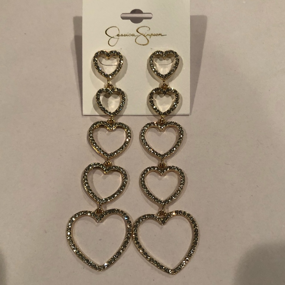 NWOT - Jessica Simpson Pave 5 Heart Dangle Earrings. Drop Heart Earrings